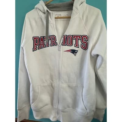 Antigua New England Patriots Zip Hoodie Women Medium White Fleece Sweatshirt - Image 1