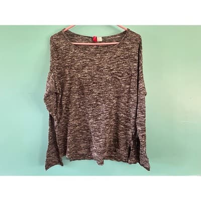 H&M Divided Womens Space Dye Knit Long Sleeve Top Black White Size M Pocket - Image 1