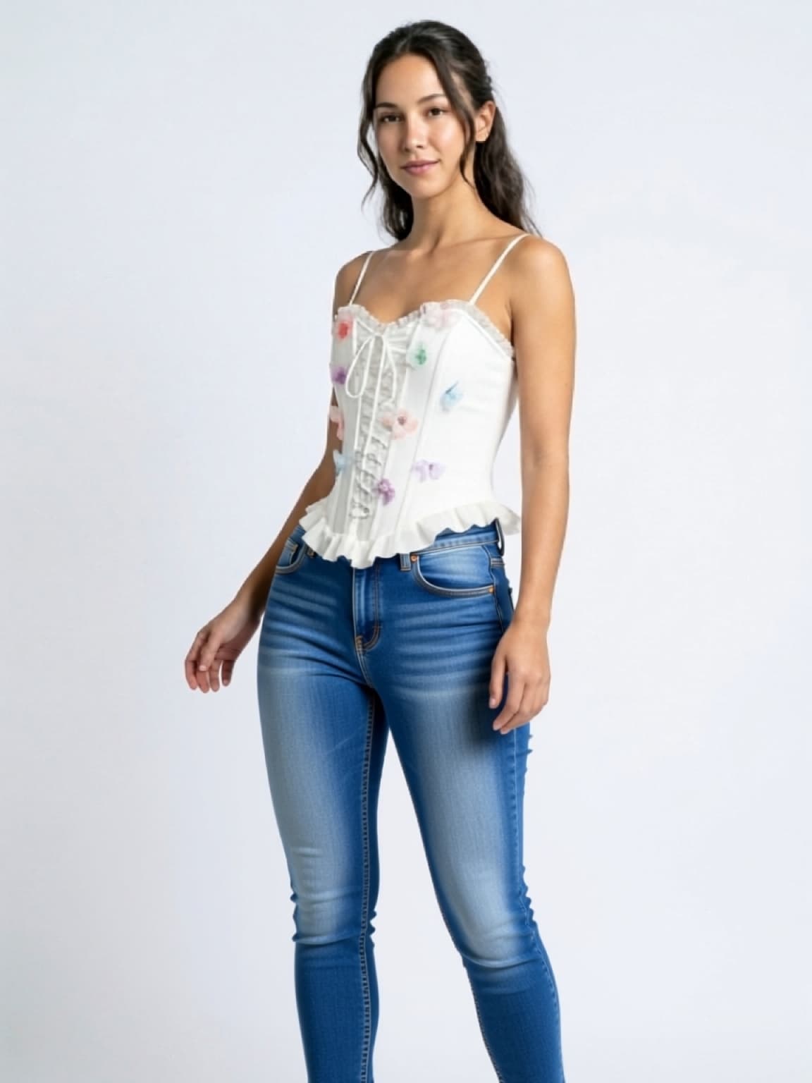 Lace-Up Corset Top with Colorful Butterflies - Image 1