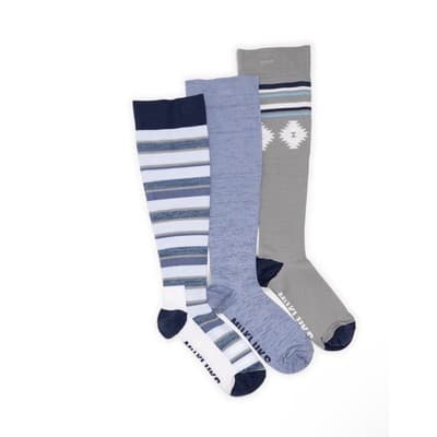 Muk Luks 3 pair Compression Socks Knee Compression socks Wide Calf Blue Stripe - Image 1