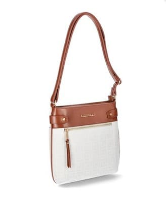Fiorelli Crossbody Shoulder Bag Womens Medium Brown White Geometric Zip Pocket - Image 1
