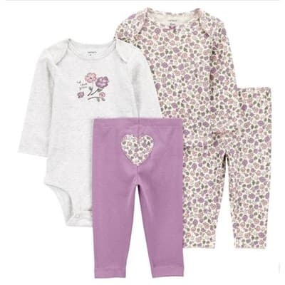 Carter's NEW Baby Girl 6 Mo Months 4-piece Layette Set • Cotton Purple Floral - Image 1