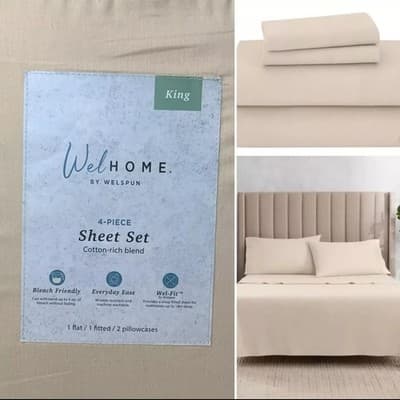 Welspun King 4 Pc Sheet Set Cotton Rich Blend Oyster Gray - Image 1