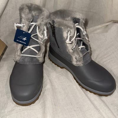 Sperry Maritime Repel Snow Boots Gray Faux Fur Women’s Size 6 Waterproof Winter - Image 1