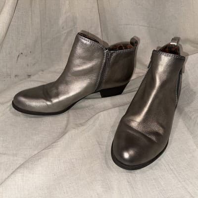 Lucky Brand Basel Bootie Women’s 12 – Metallic Leather Ankle Boots Side Zip - Image 1