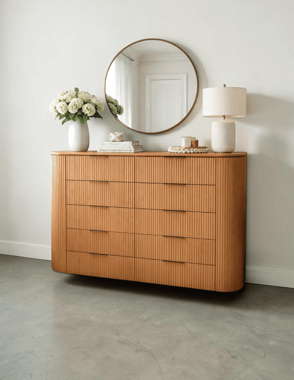 Modern Wood Dresser with 8 Drawers and Curved Design - Image 1