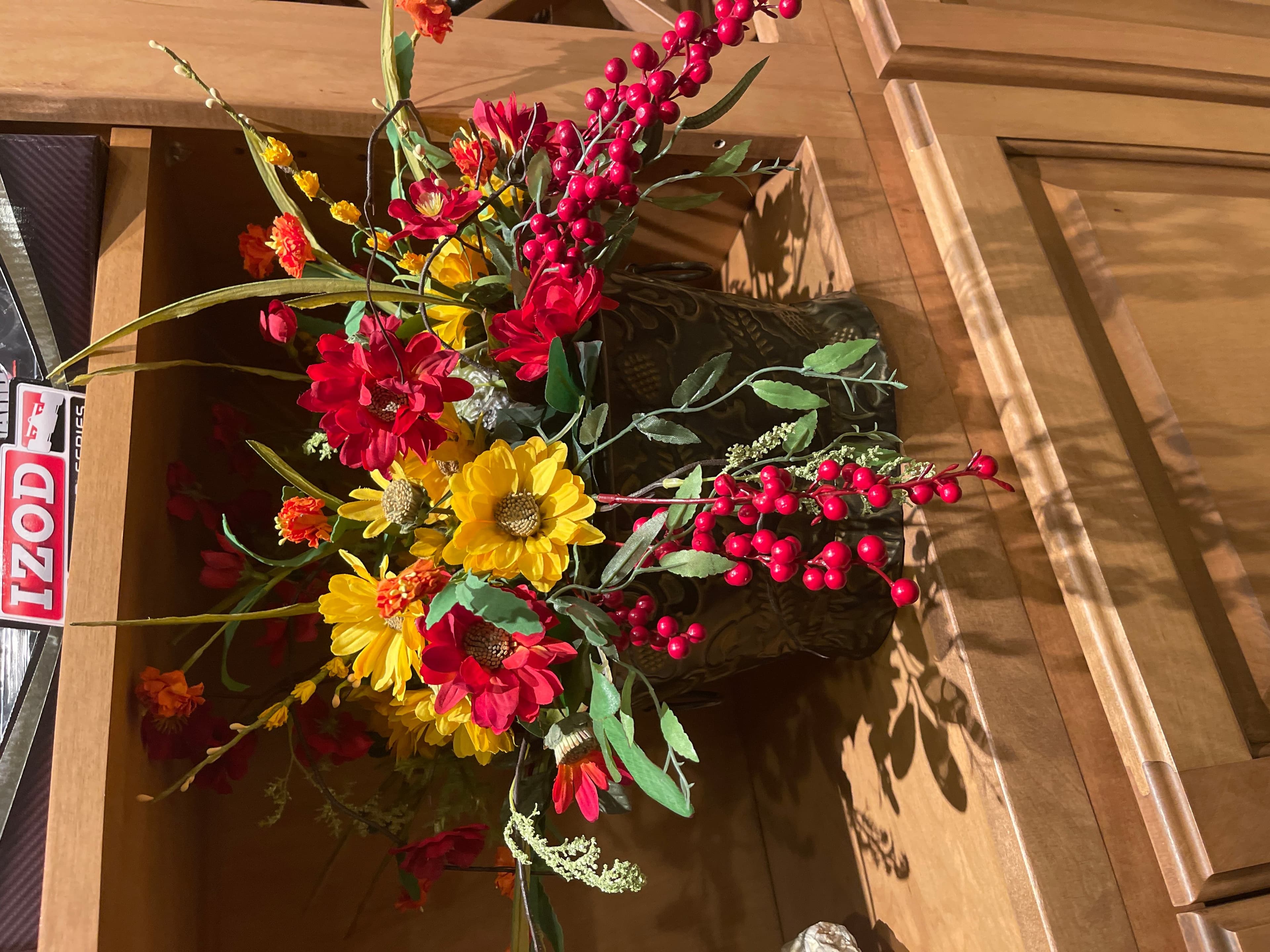 Artificial Floral Arrangement with Sunflowers and Red Berries - Image 1
