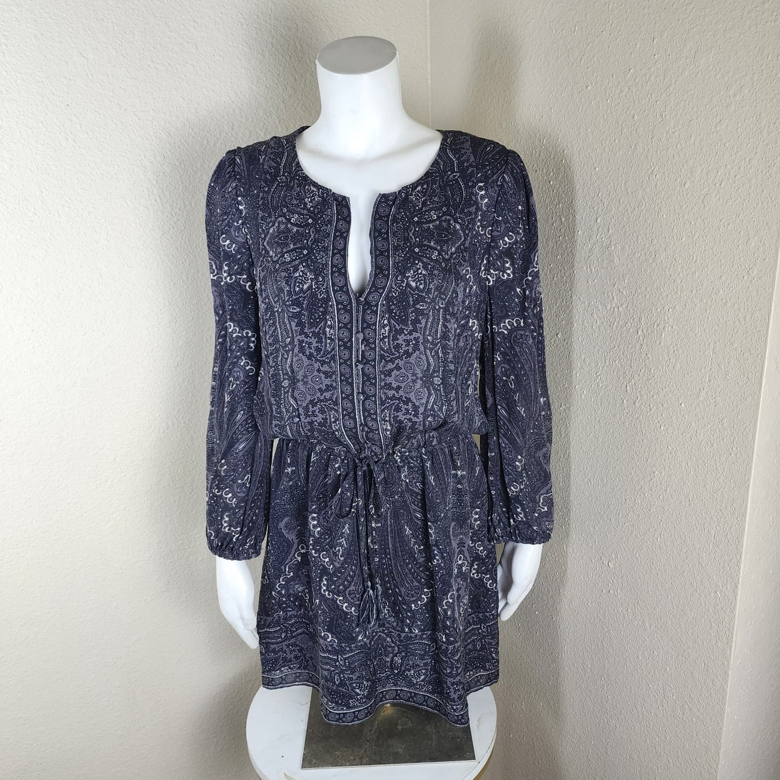 joie 100% Silk Black and White Paisley 3/4 Sleeve Drop Waist Mini Dress Medium - Image 1