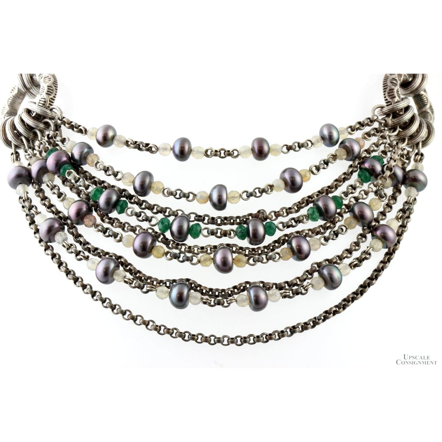 Stephen Dweck Multi-Strand Sterling Silver Necklace with Gray Pearls & Mixed Gemstones - 16 in