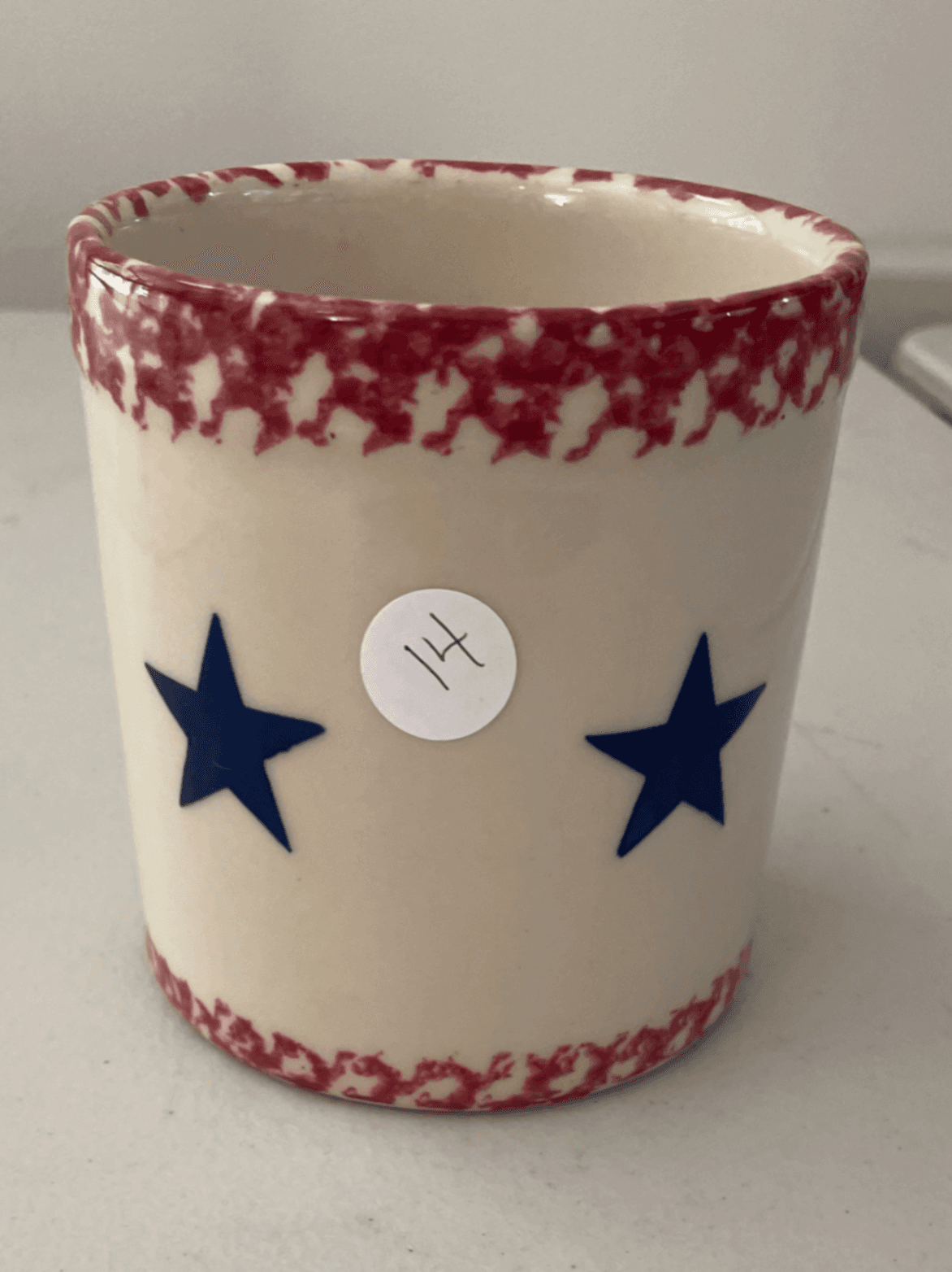 Ceramic Mug with Red Rim and Blue Stars