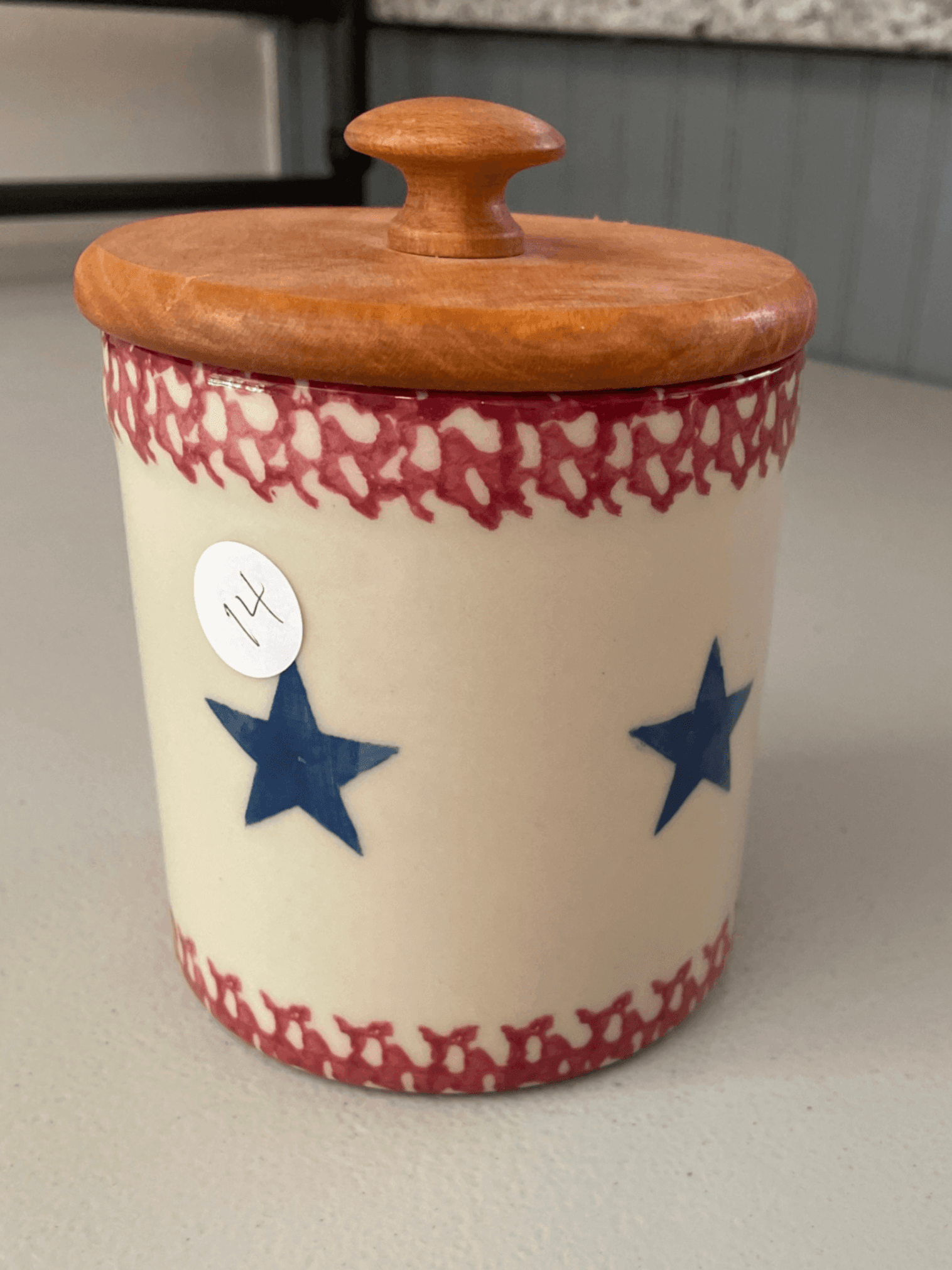 Ceramic Jar with Wooden Lid and Star Design