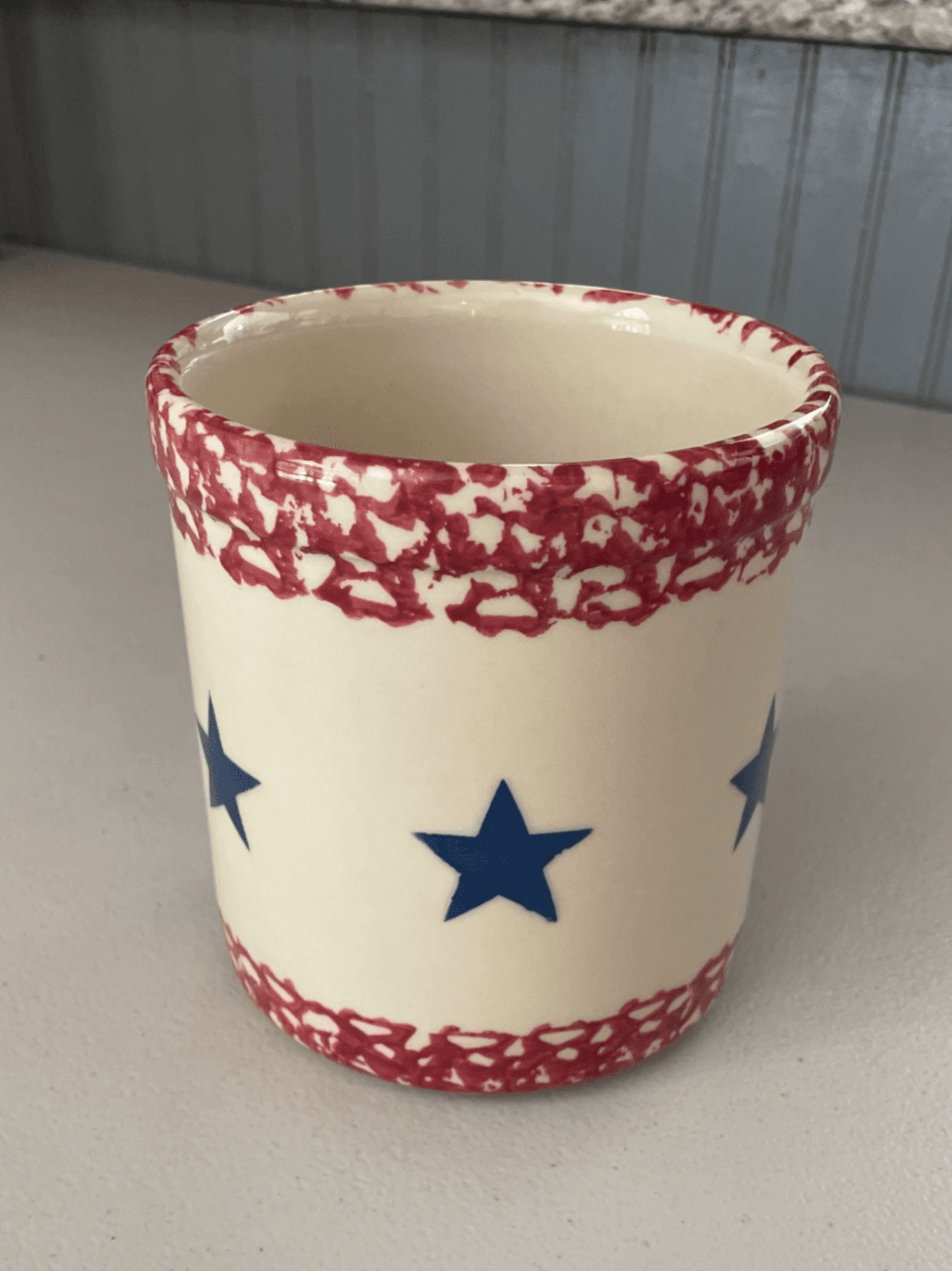 Ceramic Mug with Blue Stars and Red Trim