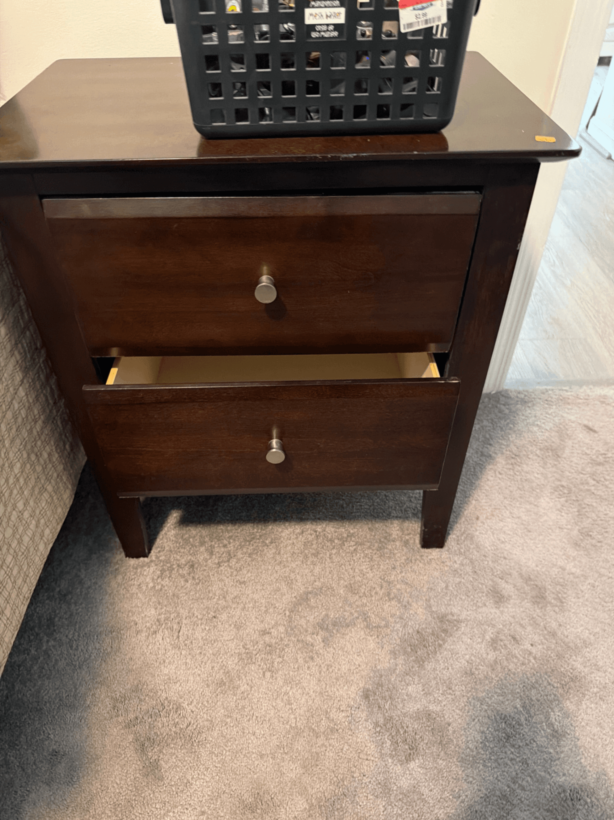 Wooden Nightstand with Two Drawers