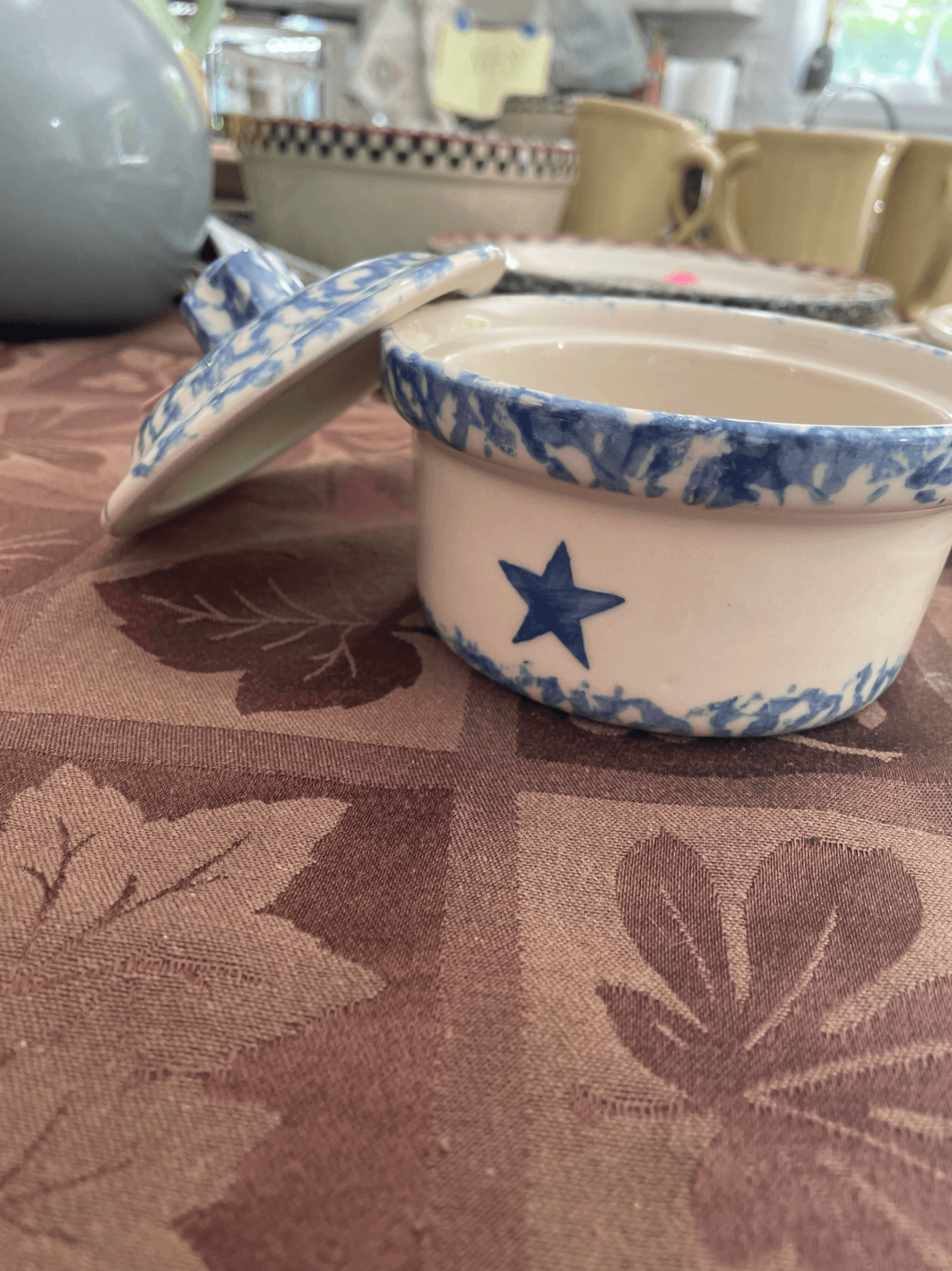 Blue Star Pattern Ceramic Bowls with Lids