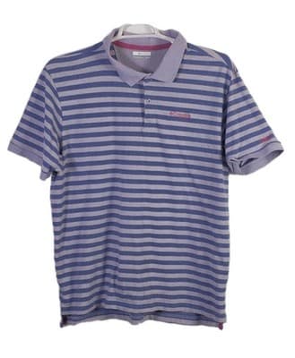 Columbia PFG Men's XL Purple Striped Super Bone Fish Pique Polo Shirt