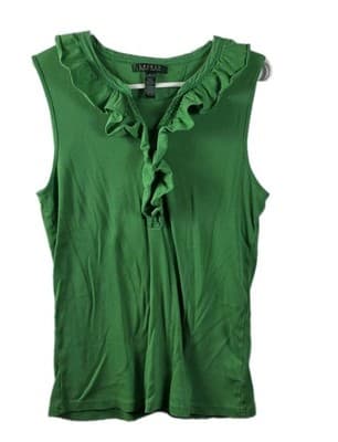 Lauren Ralph Lauren Women's Large Green Ruffle Blouse