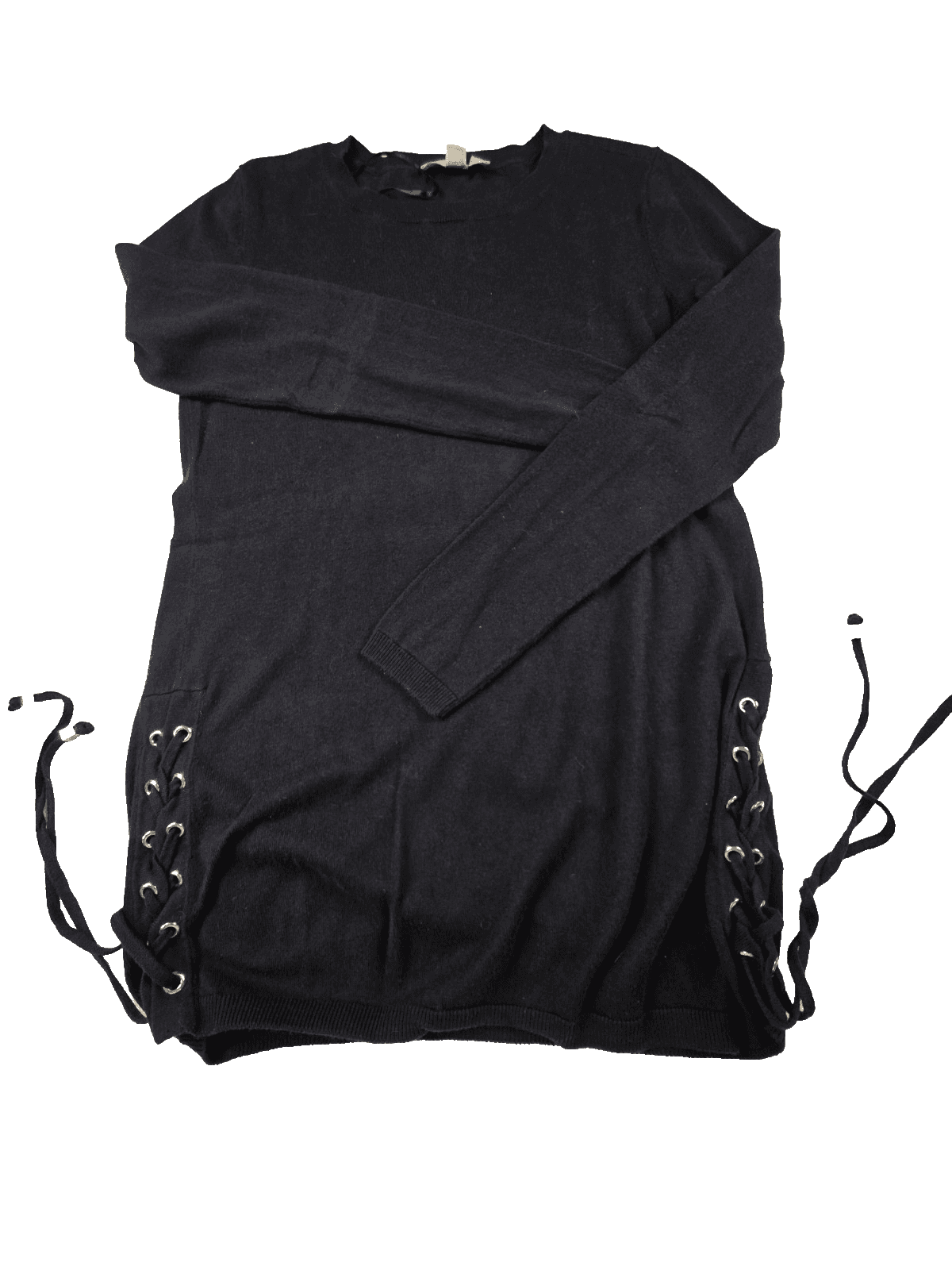 Michael Kors Women's Black Medium Long Tunic Sweater With Lace Up Sides
