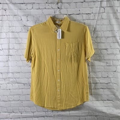 COOFANDY Men's Medium Yellow Linen Short Sleeve Button Up Shirt
