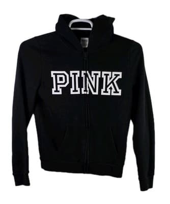 Victoria Secret Pink Womens Small Black Full Zip Hoodie