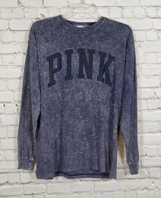 Victorias Secret Pink Women's XS Blue Acid Wash Long Sleeve Shirt