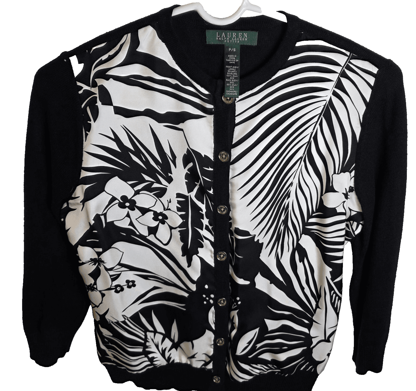 Ralph Lauren Women's Petite & Small Black & White Silk & Cashmere Cardigan