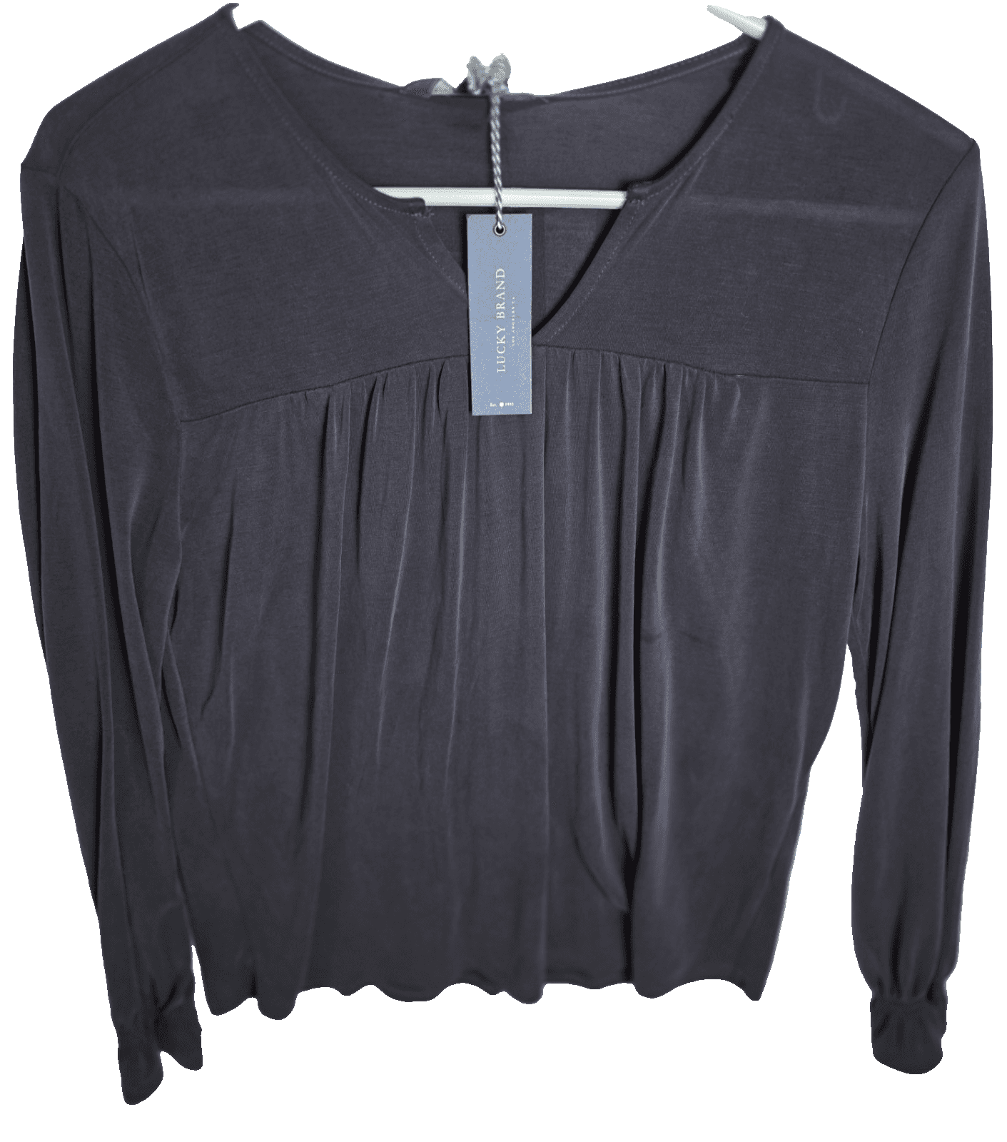 NWT LUCKY'S Womens Small/Petite Black Linen Blend Embroidered 3/4 Sleeve Top