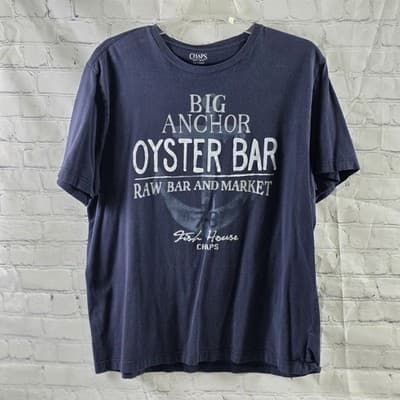 Chap Men's Large Blue " Oyster Bar "l Graphic Print Short Sleeve T-Shirt