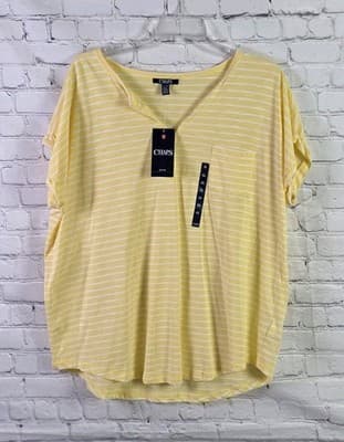 Chaps Women's XL Yellow & White Striped Nautica Short Sleeve Shirt