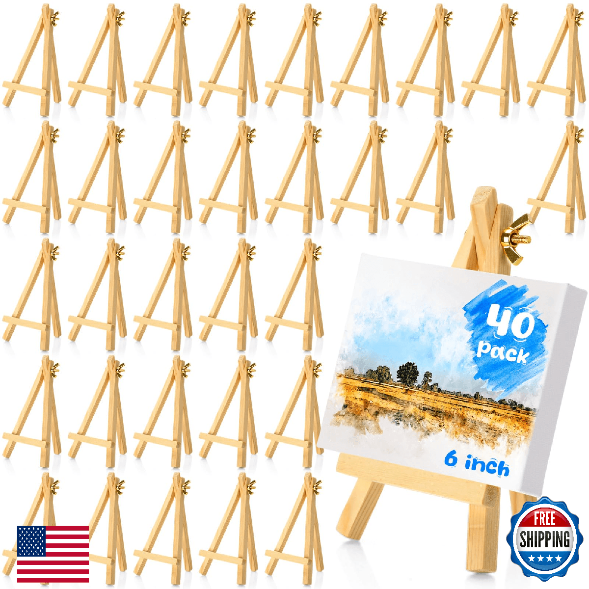 Thenshop 40 Pack 6 Inch Natural Wooden Mini Easel Stand Artist Mini Easels Bulk - Image 1