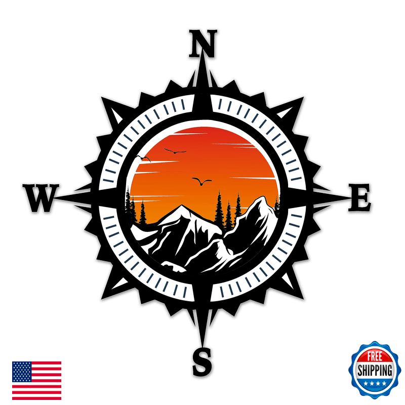 Black Diamond Art Compass Trees Mountain Sunset Sticker For Car Vinyl Decal - Image 1