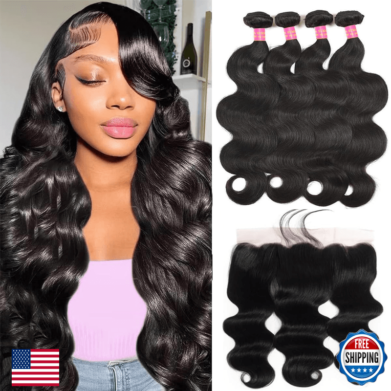 Cfy 12A Body Wave 4 Bundles Frontal Human Hair Bundles 13X4 Lace Frontal 18 20 - Image 1