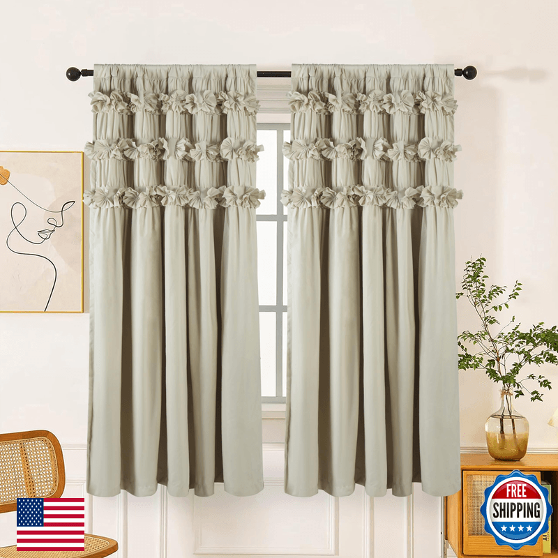 Homechoice Decor Camel Blackout Curtains Handmade Ruffles Butterfly Flower - Image 1