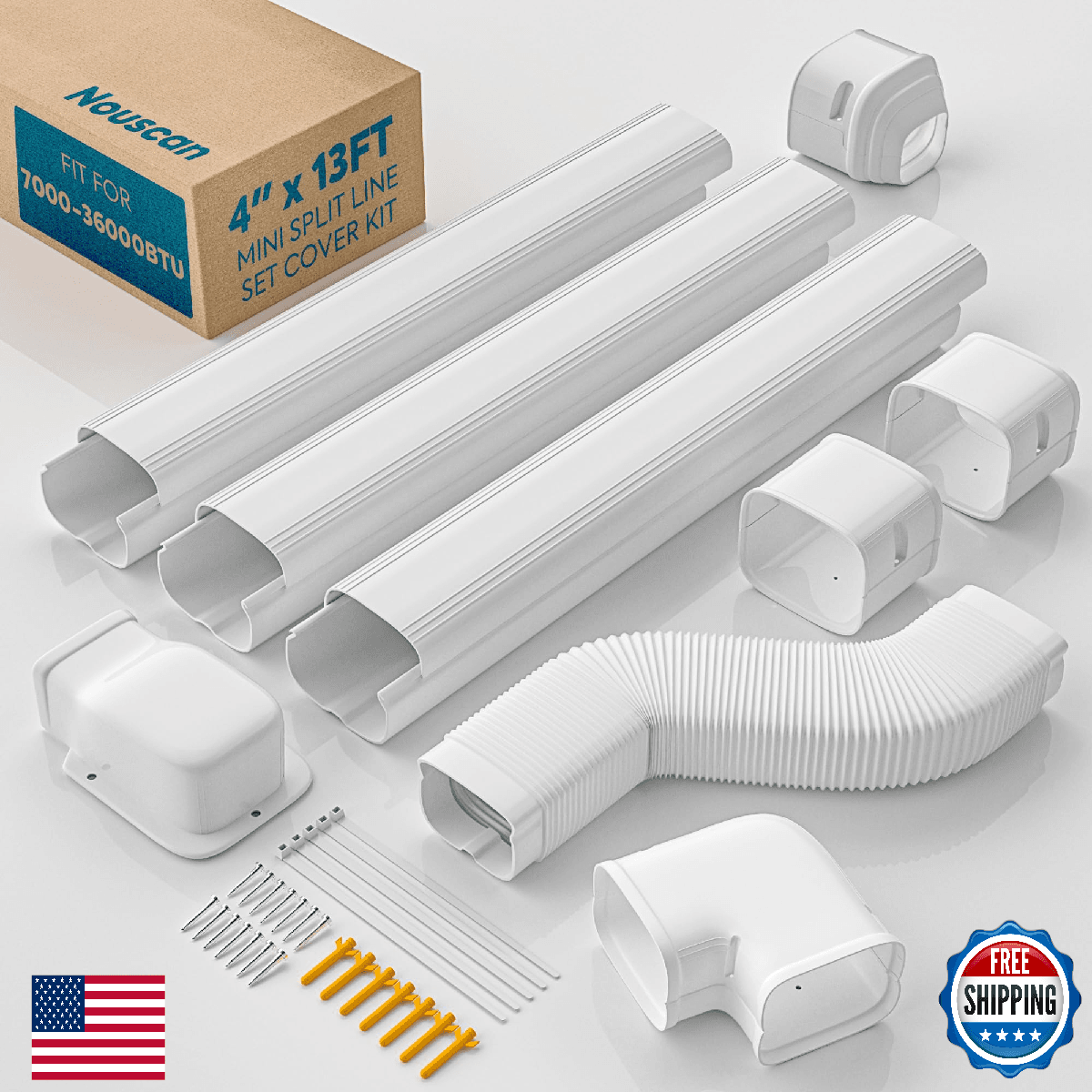 Nouscan 4" 13Ft Mini Split Line Set Cover with Flexible Duct Upgrade Paintable P - Image 1