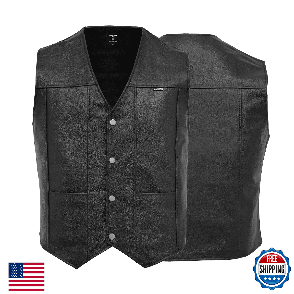Touch&Torn Motorcycle Vest for Men Leather Vest With Multi Pockets Leather Vest - Image 1