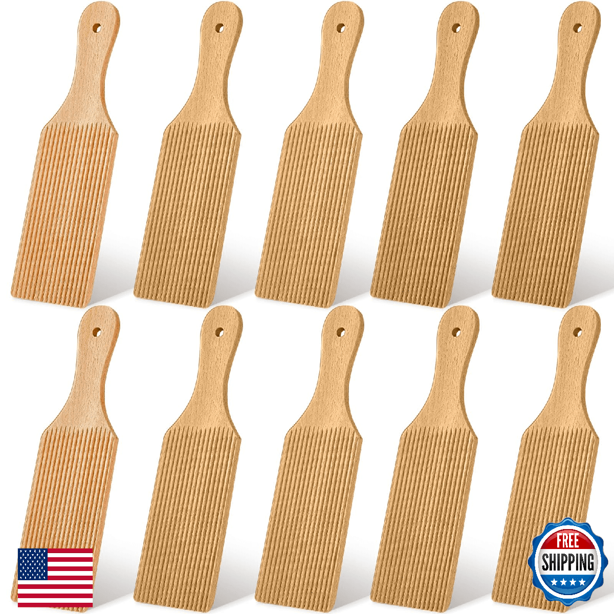 Newtay 10-Pcs Wood Gnocchi Boards & Butter Paddles for Pasta Dough 9.1x2.8" - Image 1