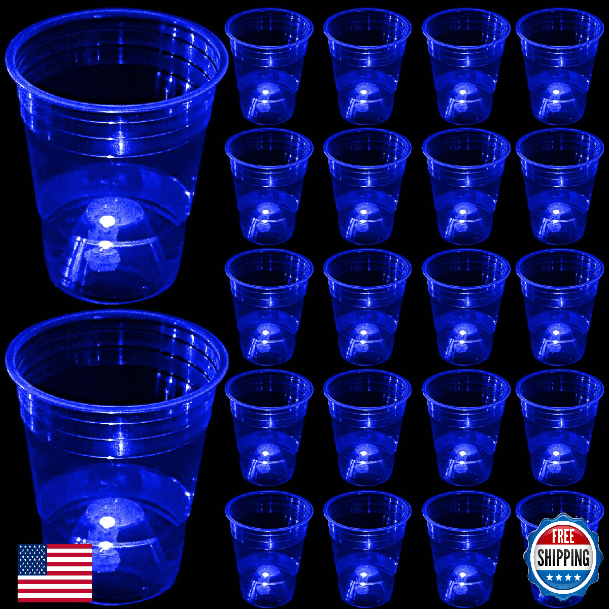 Glow in The Dark Blue Party Cups 40 Pack (16 oz) - LED Light Up Plastic - Image 1