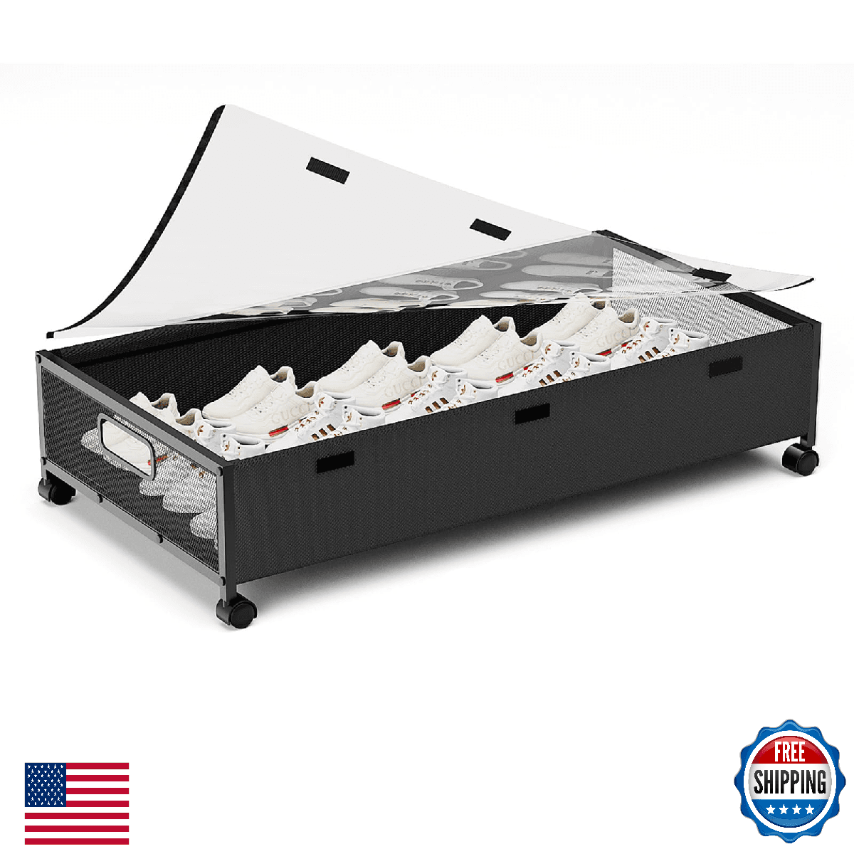 KITHELP Under Bed Storage w/ Wheels, Shoe & Clothes Organizer - 30.3"x16.5"x7.5" - Image 1