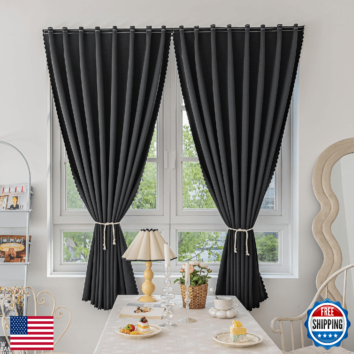 Jilron Magic Tape Blackout Curtains for Bedroom - No Drilling, Easy Install - Image 1