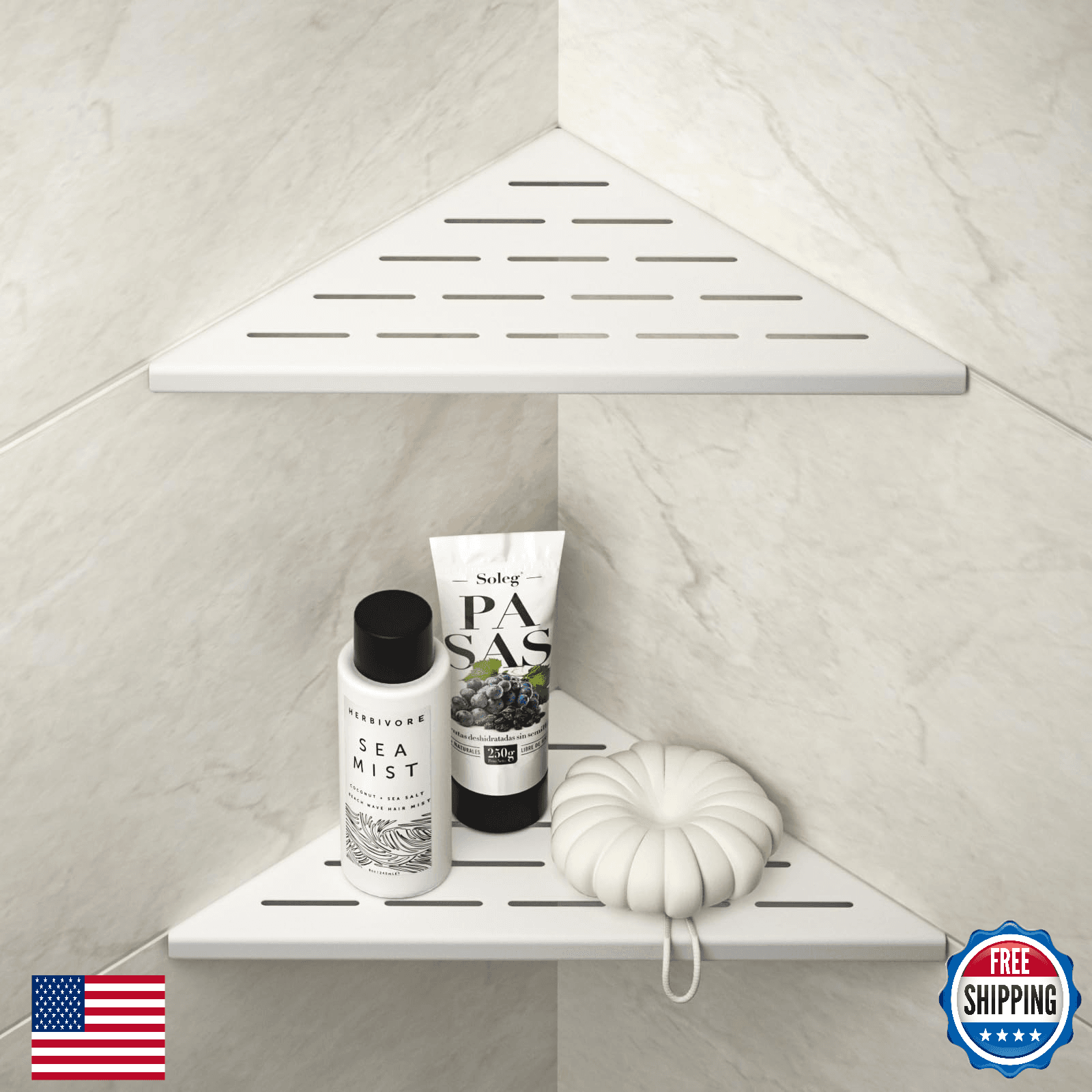 Bernkot Corner Shower Shelf, 304 Stainless Steel with Slot Design for Bathroom S - Image 1