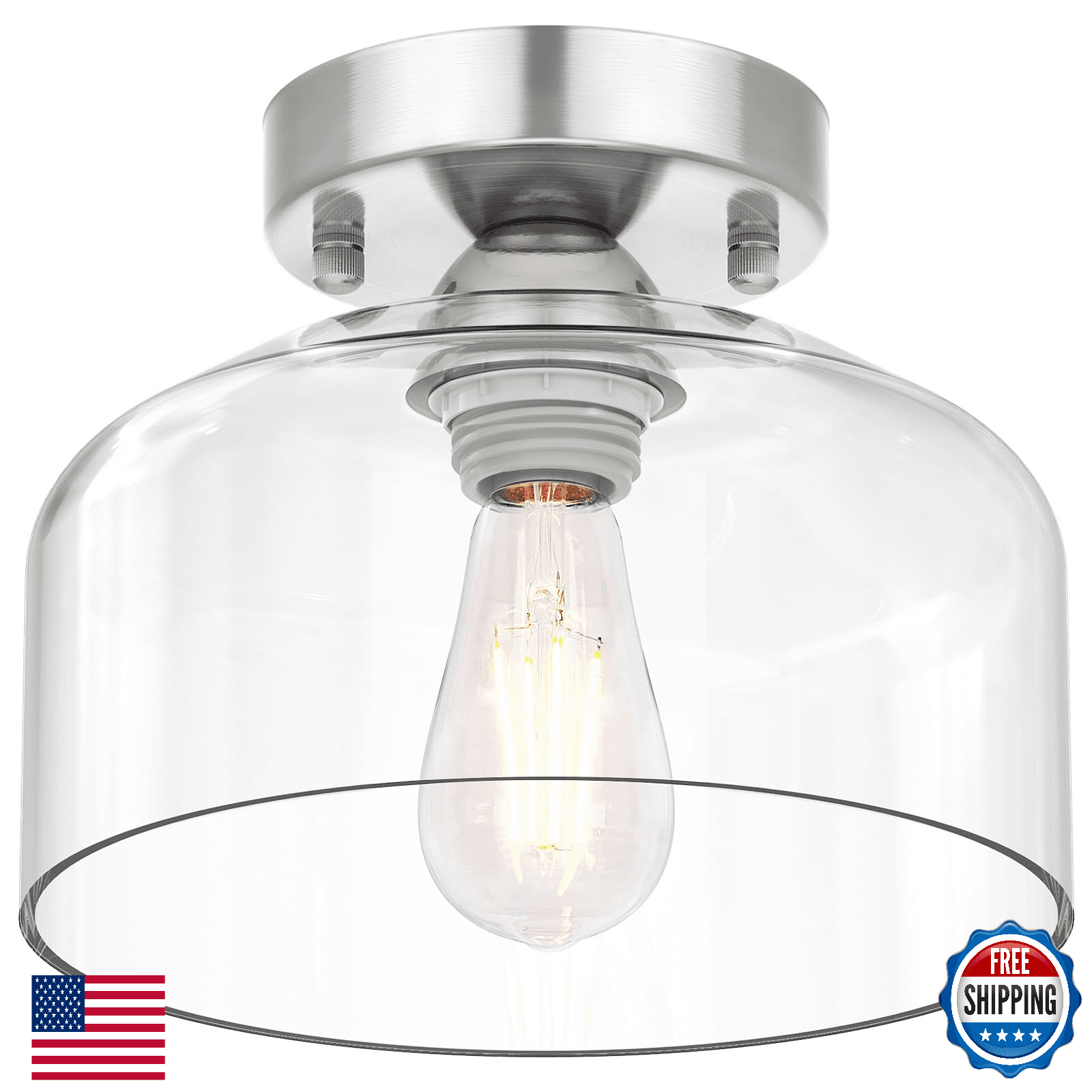 LACCEN Semi Flush Mount Ceiling Light Silver Clear Glass Pendant Lamp Shade Mode - Image 1