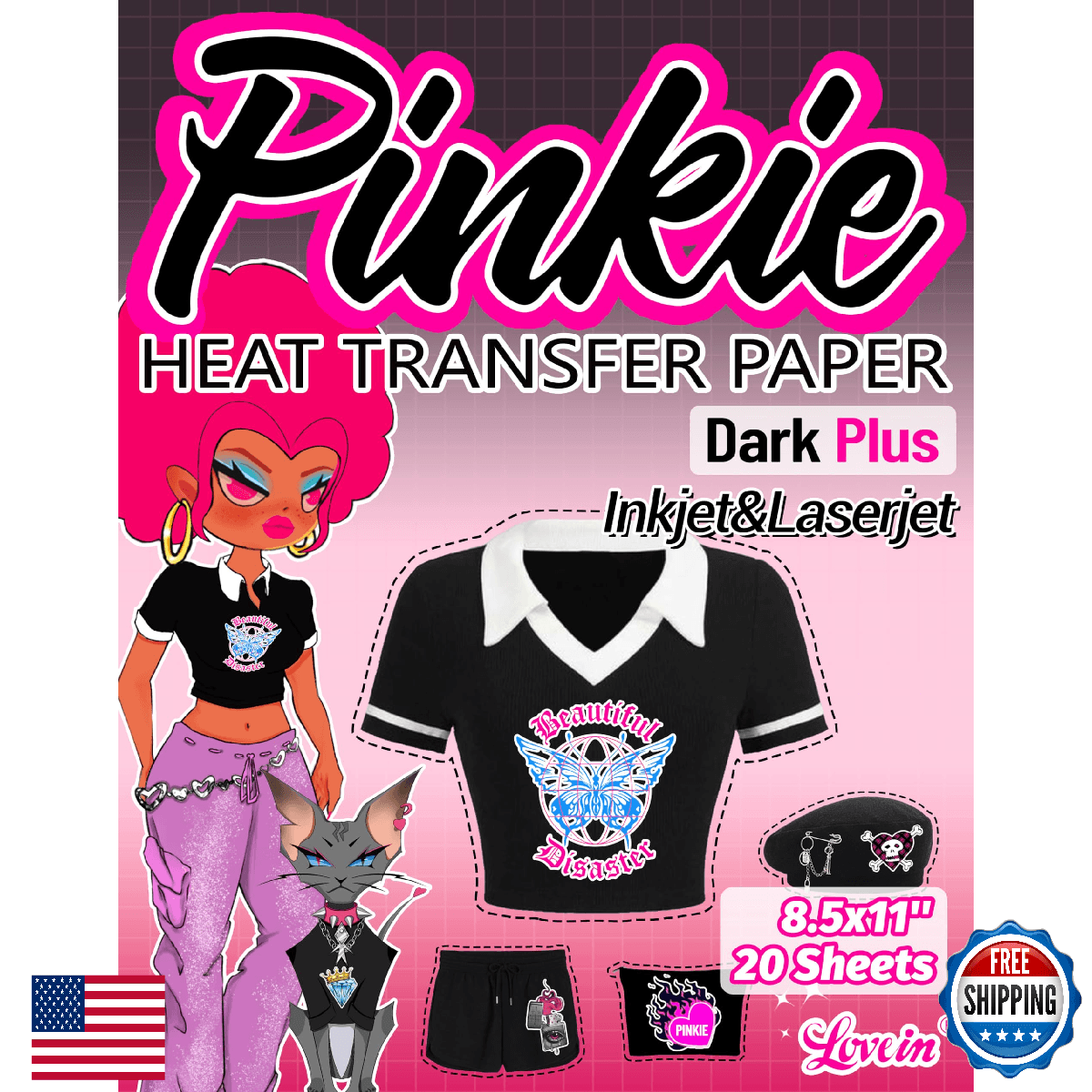 Lovein Pinkie Heat Transfer Paper for Laser & Inkjet Printer (20 Sheets, 8.5x11" - Image 1