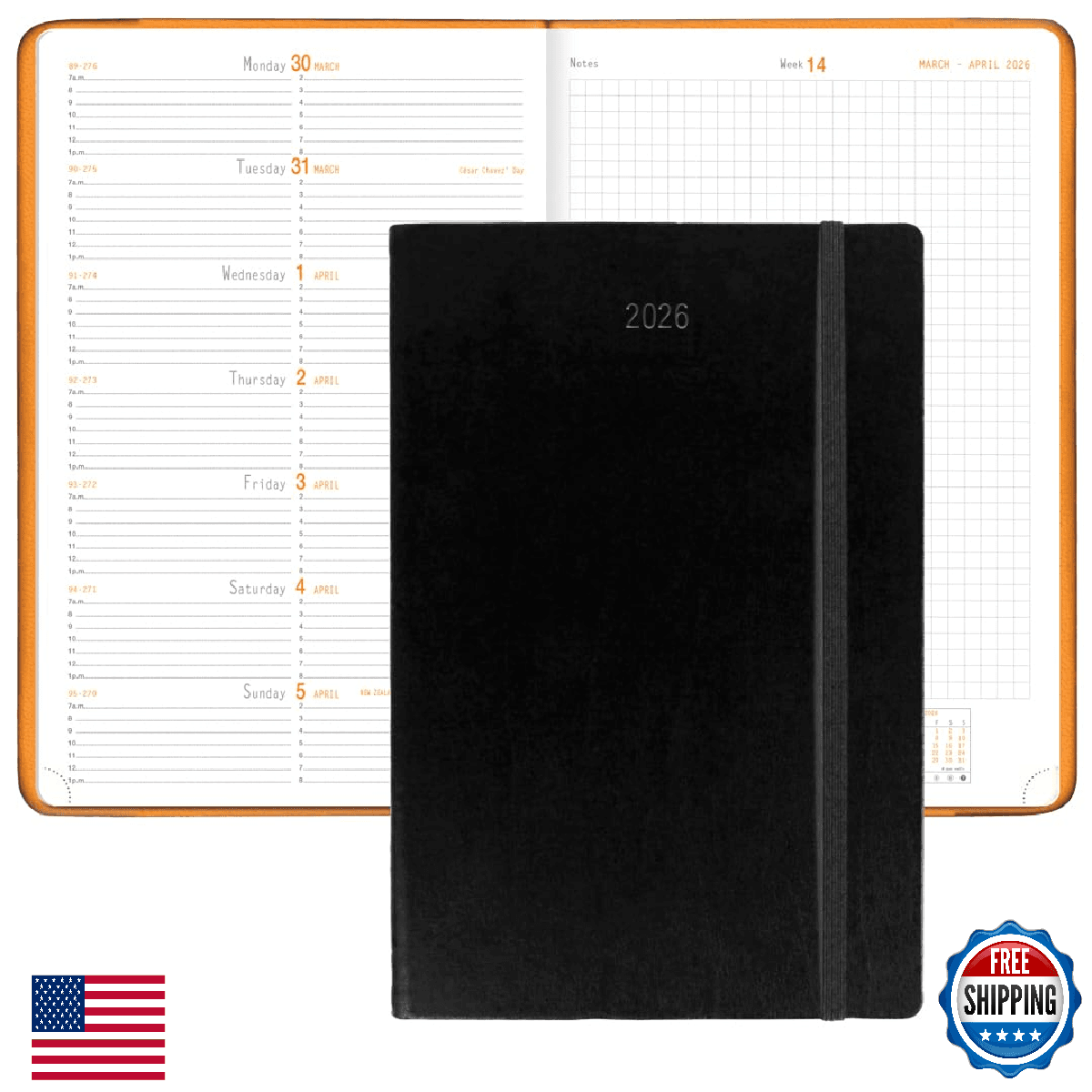 Rhodia Webplanner 2026 Calendar Weekly Organizer Black Cover 6.25 x 9.38" - Image 1