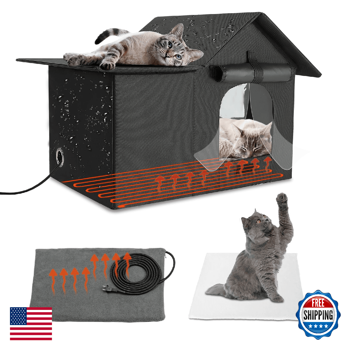 HUMLANJ Large Heated Cat House for Outdoor Cats in Winter, Weatherproof Feral Ca - Image 1