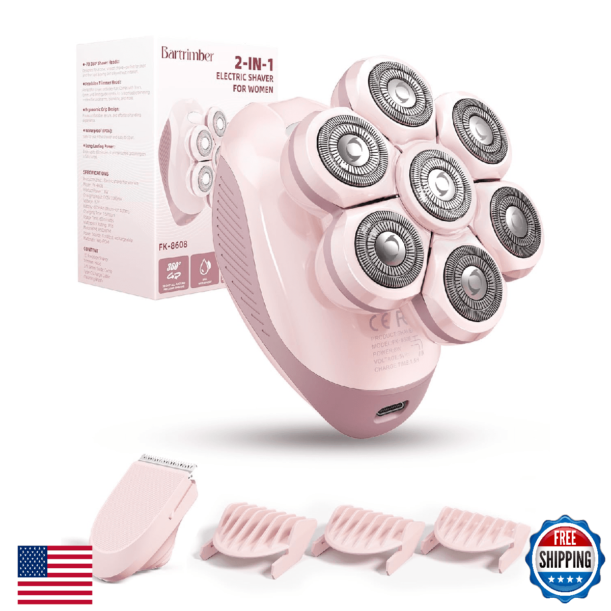 Bartrimber 7D Electric Razors for Women: 2-in-1 Electric Shaver Trimmer for Ladi - Image 1