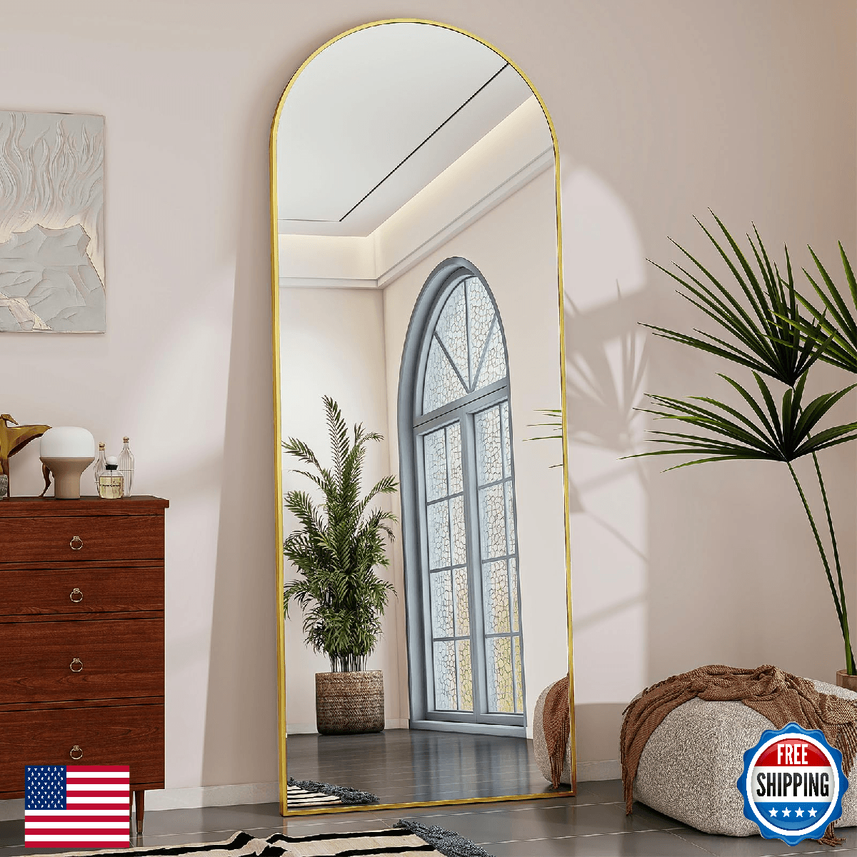 Riskioir 56" x 21" Arch Full Length Mirror - Floor Full Body Mirror with Aluminu - Image 1