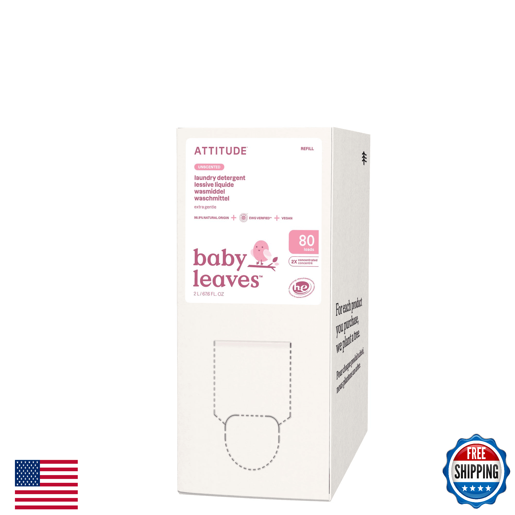 ATTITUDE Baby Laundry Detergent Refill, Unscented, EWG Verified, Plant-Based Liq - Image 1