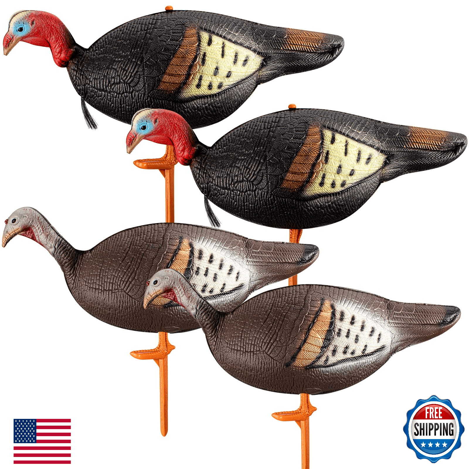 Poen 4 Pcs Collapsible Turkey Decoys for Hunting Lookout Standing Lifelike Light - Image 1