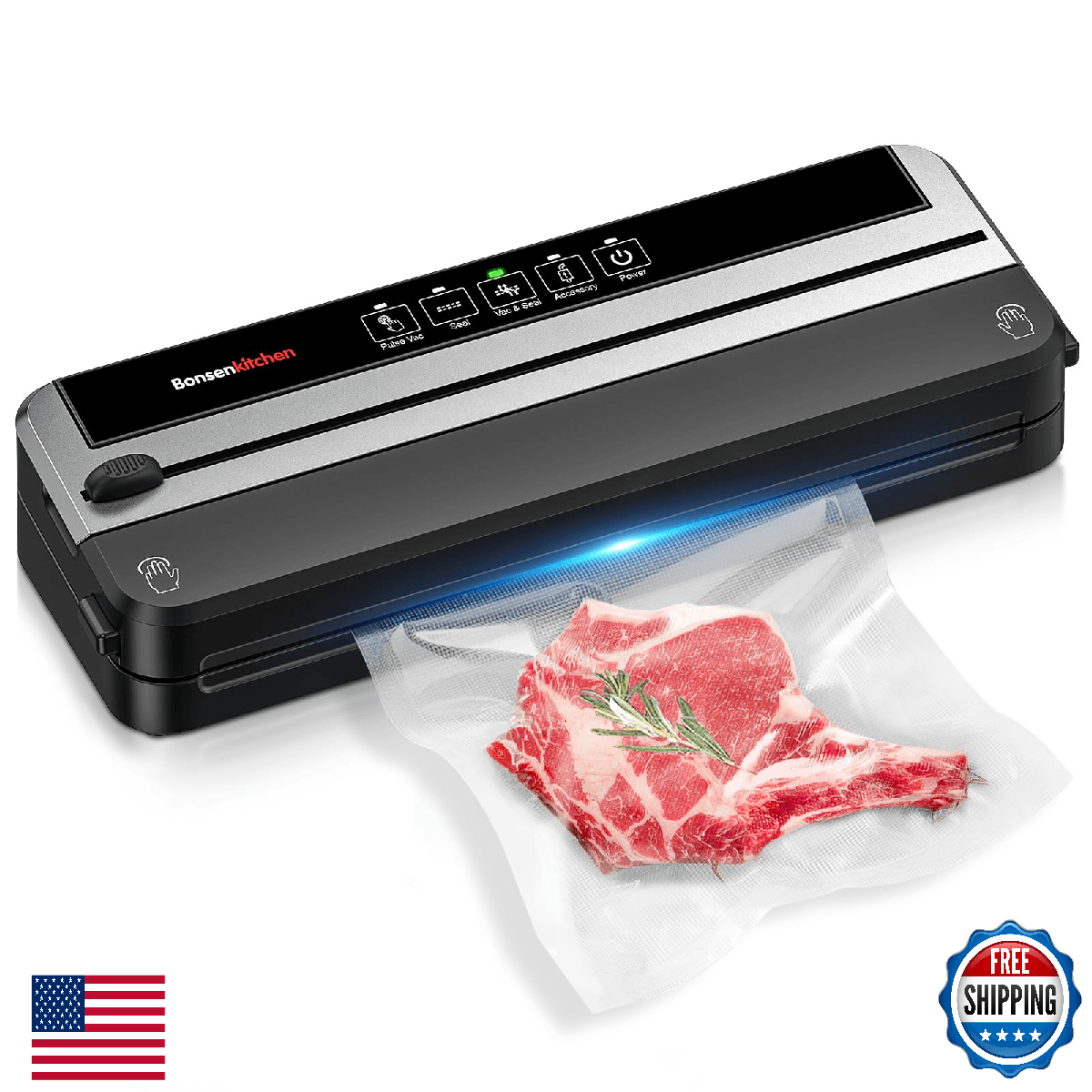 Bonsenkitchen Vacuum Sealer Machine, Built-in Cutter | Multifunctional Food Seal - Image 1