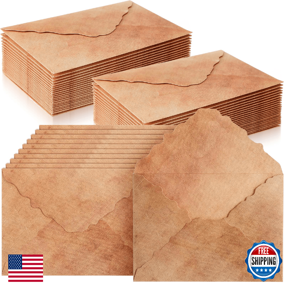 Seajan 100 Pcs Deckle Edge Vintage 200 GSM Thick Cotton Watercolor Envelopes - Image 1