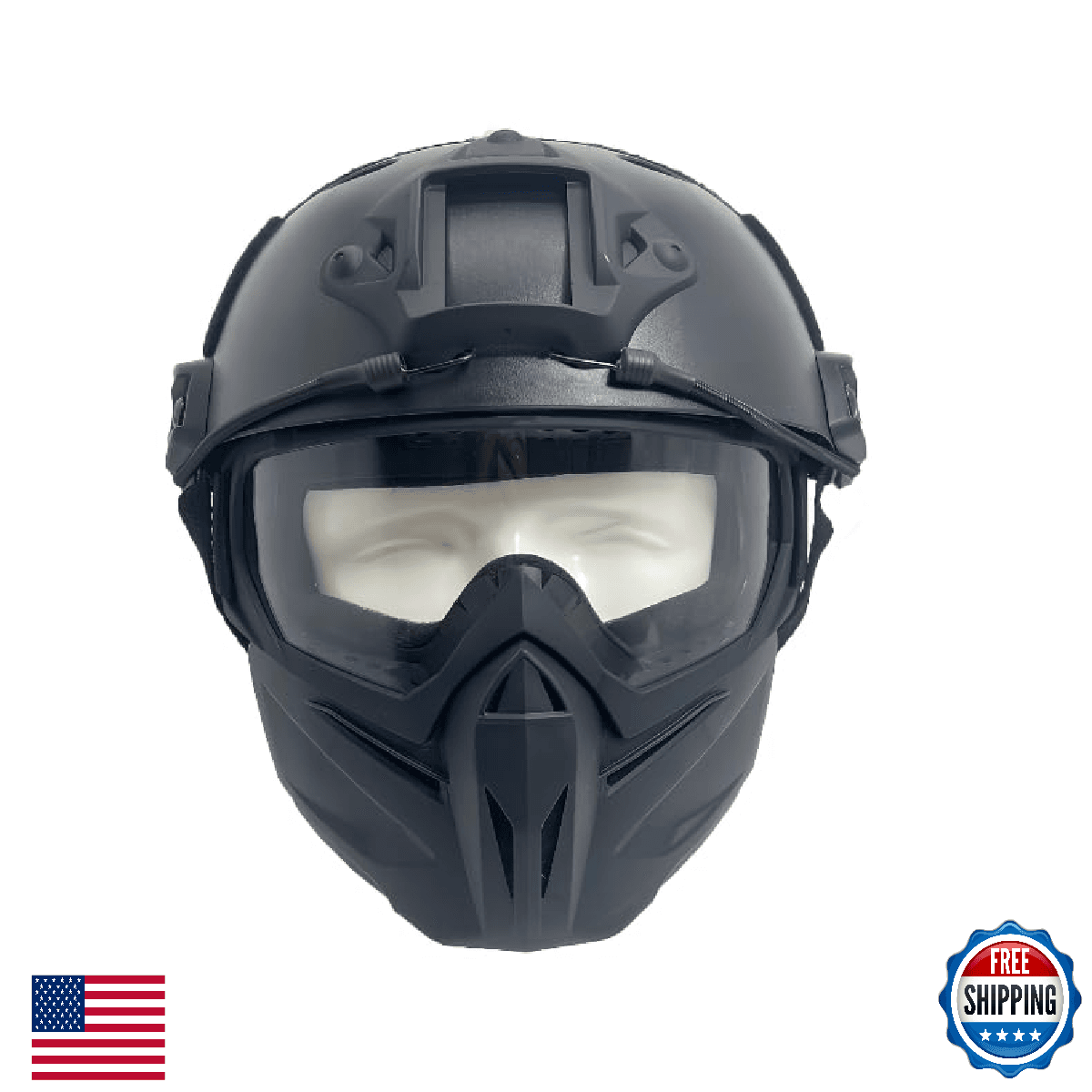 Tactical Airsoft Helmet PJ Fast w/ Detachable Goggles & Full Face Mask Paintball - Image 1
